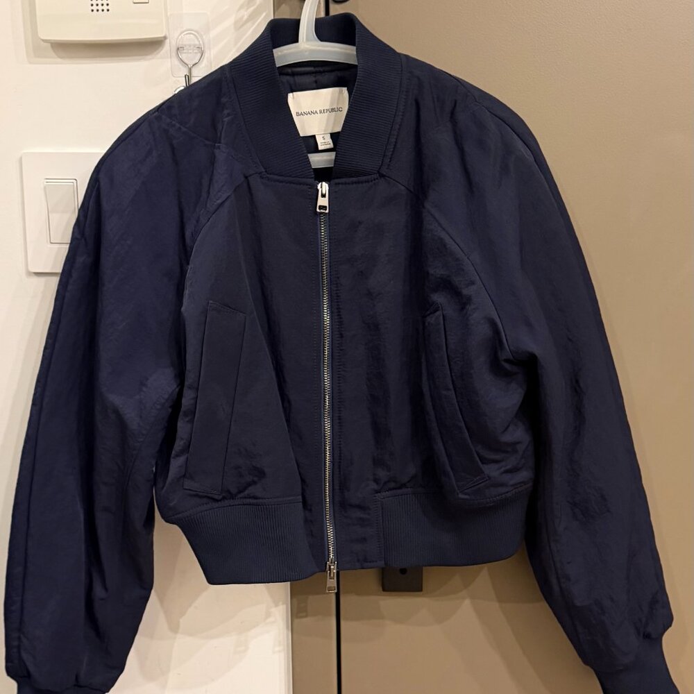 Banana Republic Cropped Bomber Jacket, Navy, size Small - Picture 4 of 5